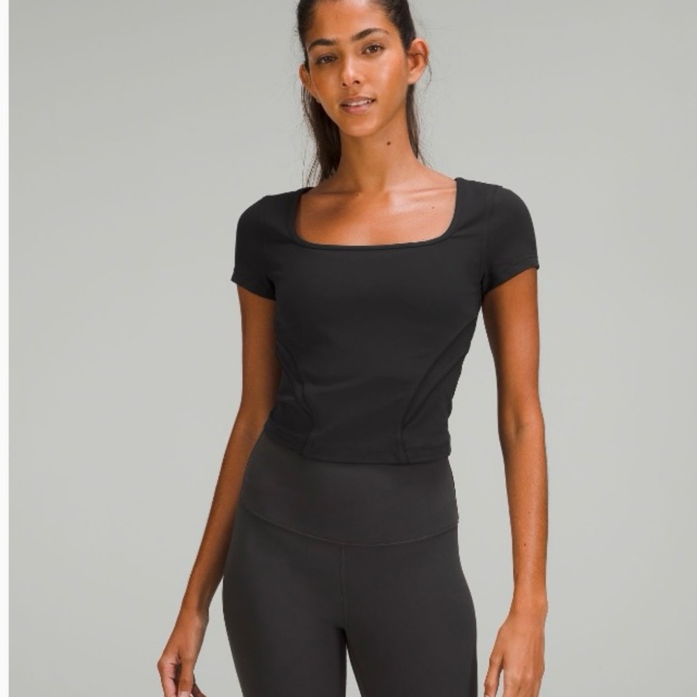 lululemon Square Neck Nulu Mesh Shirt 6 BLACK